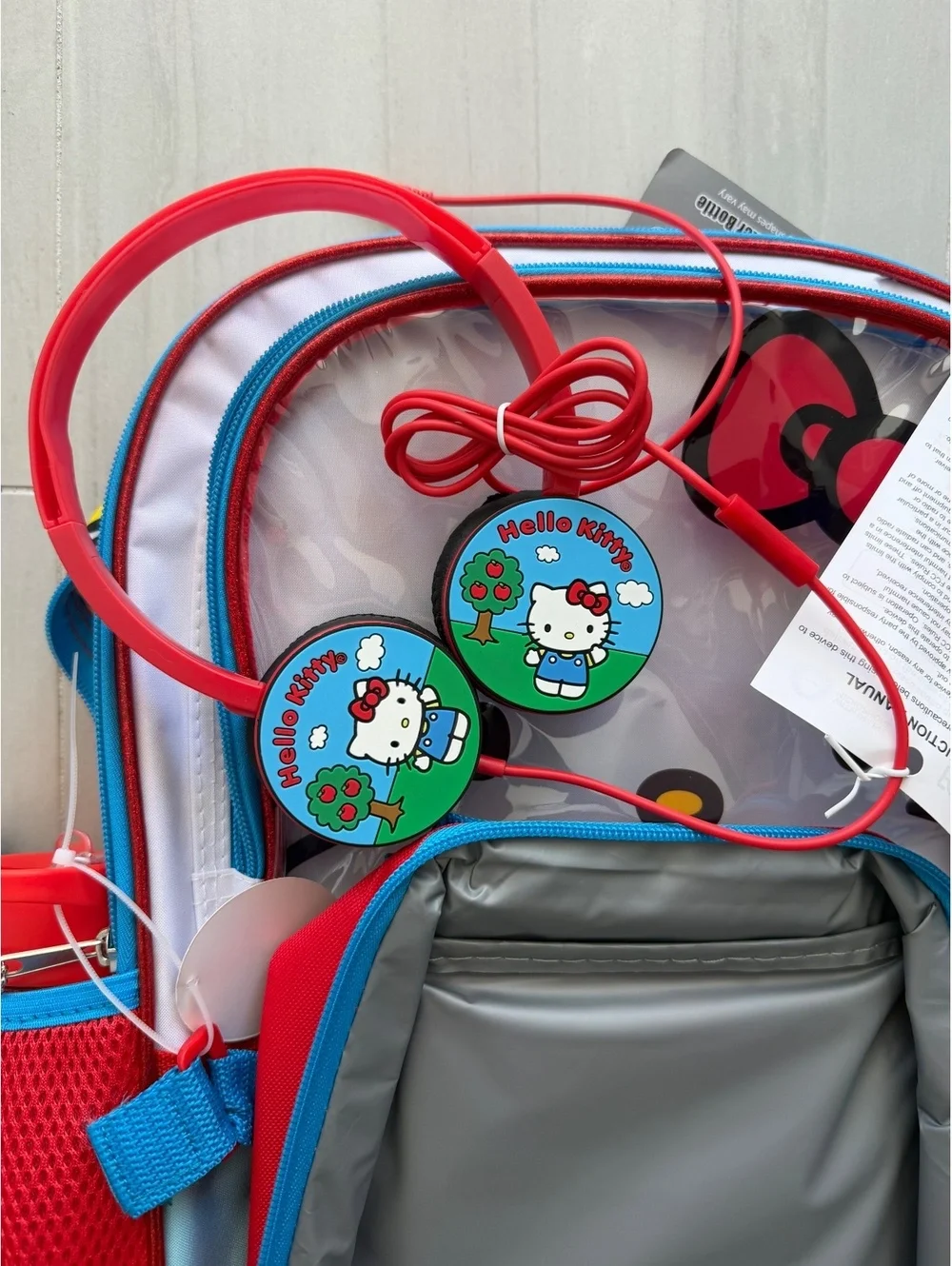 Hello Kitty 4 Piece Backpack Set with Lunch Bag, Headphones, & Water Bottle